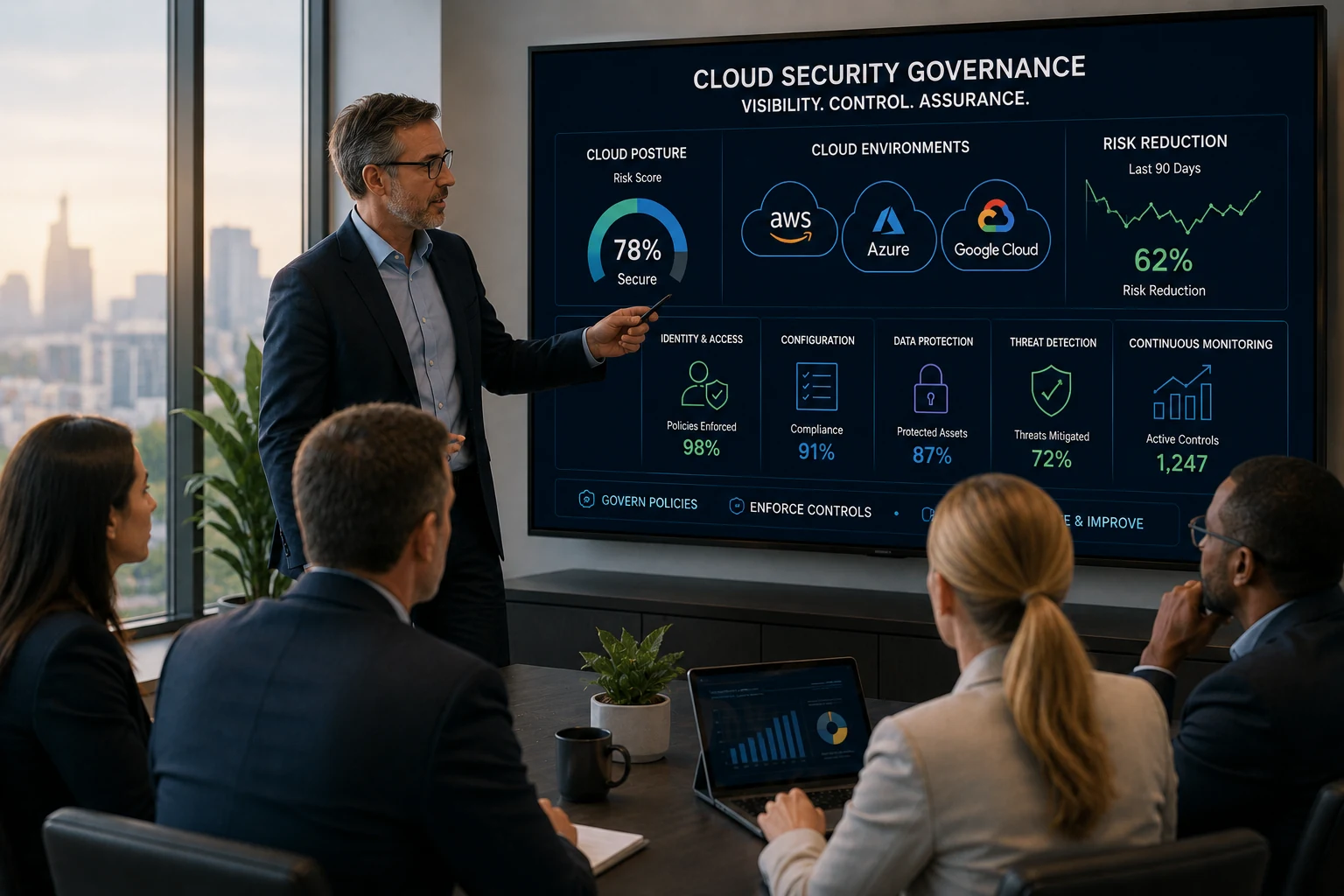 Cloud security governance advisory for executive cloud risk visibility policy enforcement and control assurance