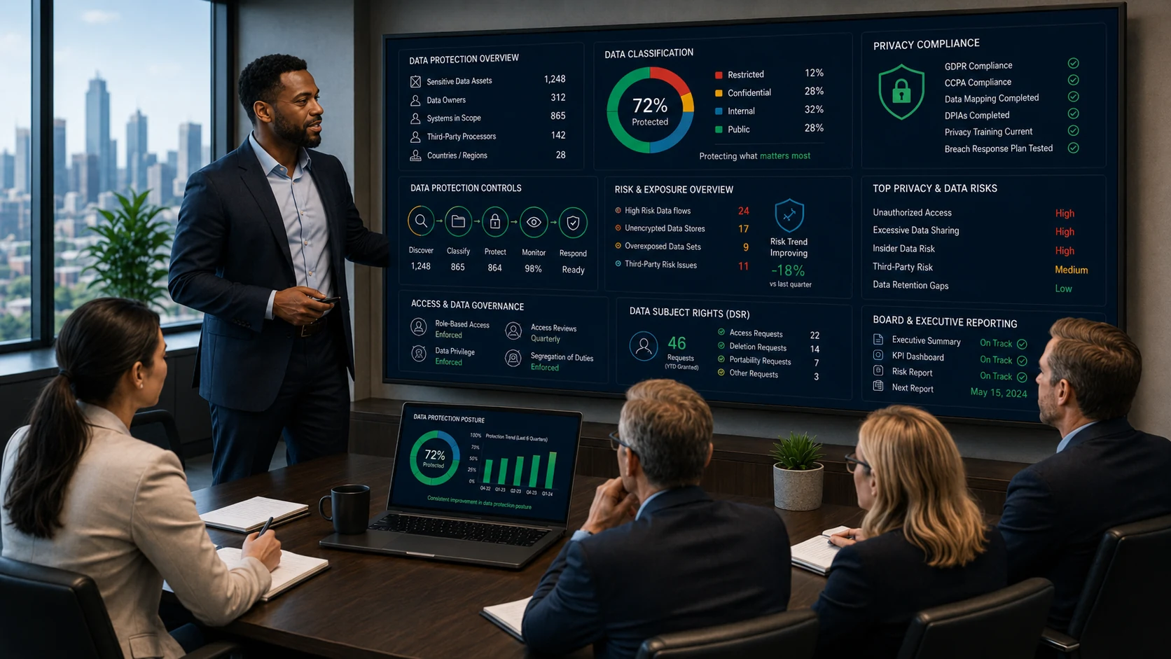 Data protection privacy governance advisory for executive data risk visibility compliance alignment and control assurance