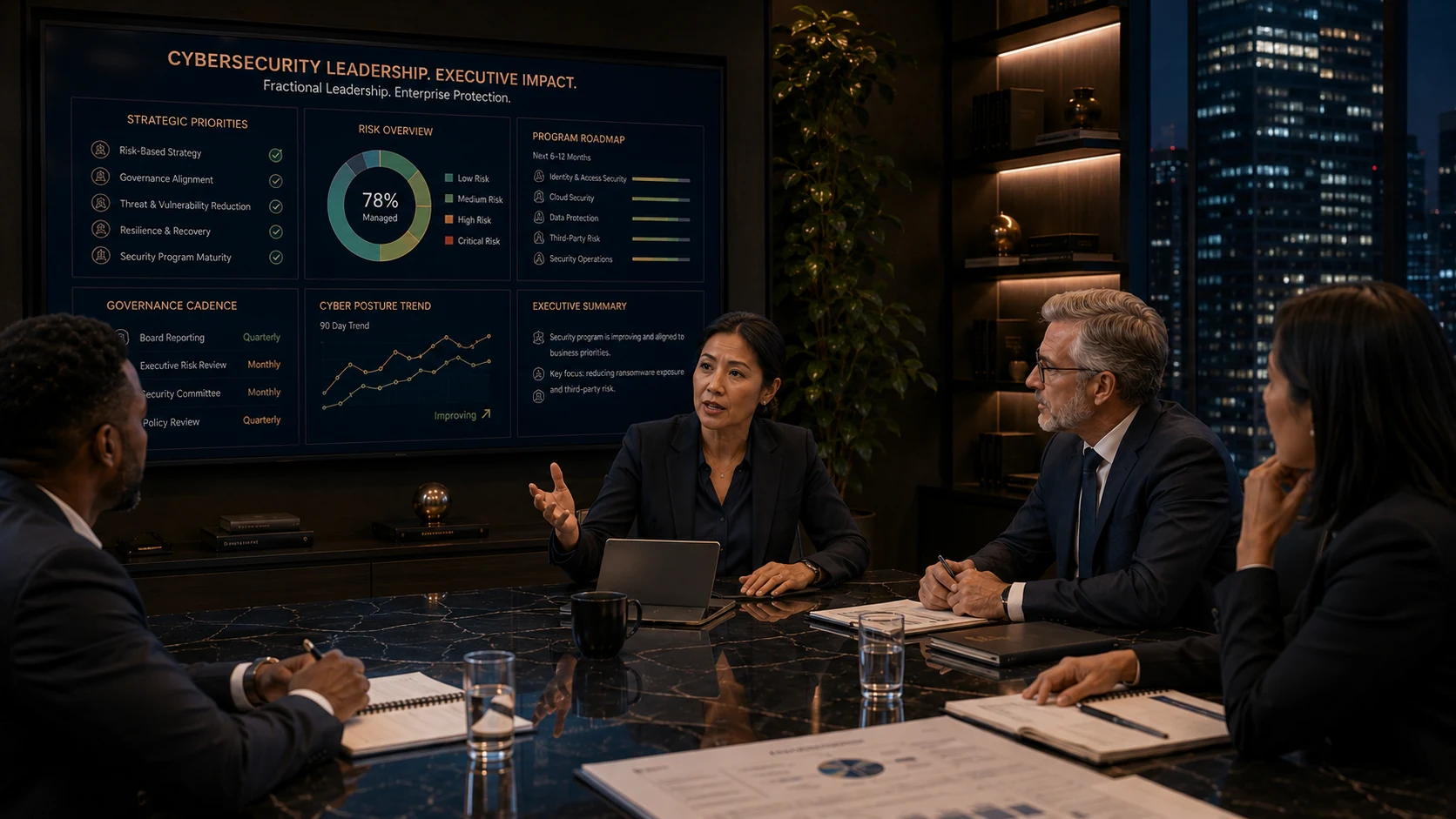 Fractional cybersecurity leadership advisory for executive cyber strategy risk visibility and program leadership