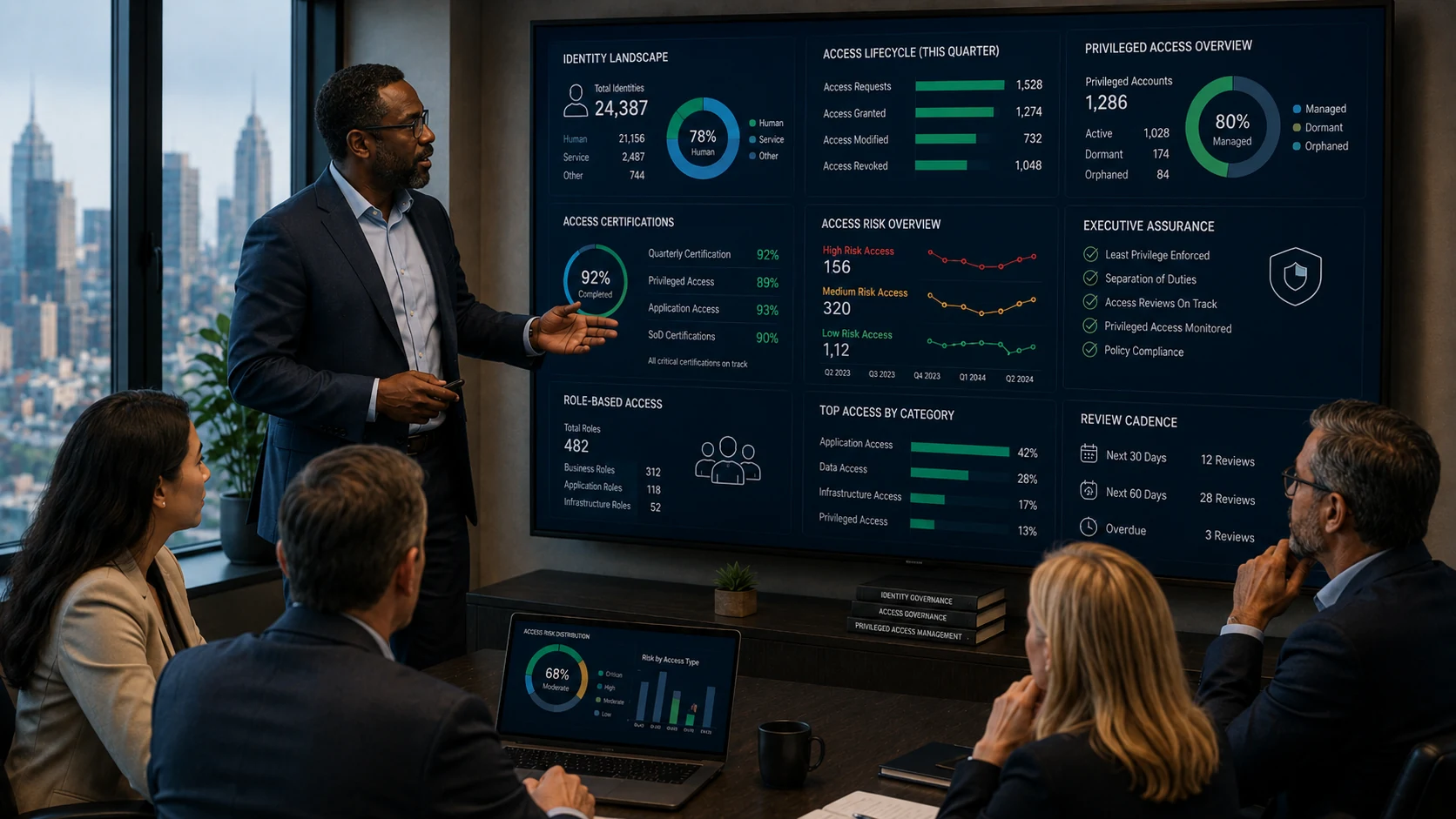 Identity access governance advisory for executive access risk visibility privileged access oversight and certification cadence