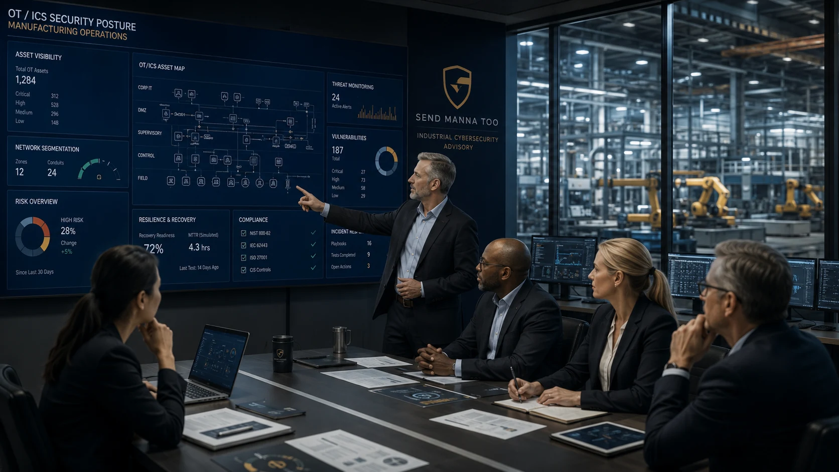 OT manufacturing cybersecurity advisory for industrial operations resilience asset visibility and cyber risk oversight