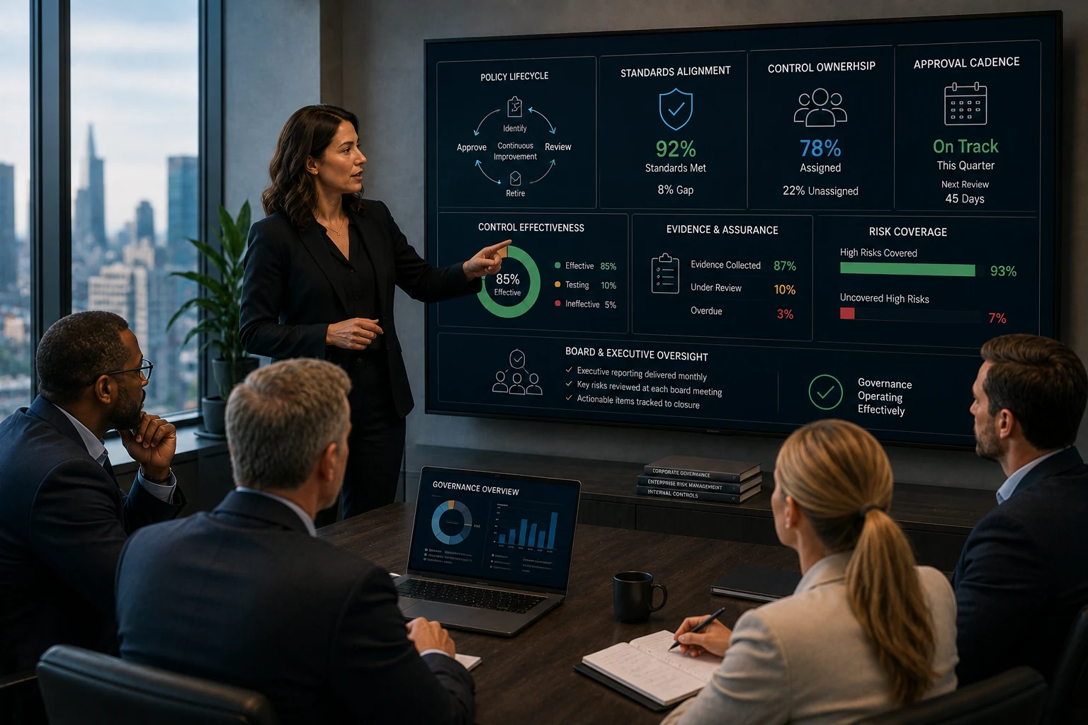 Policy standards control governance advisory for executive policy lifecycle standards alignment control ownership and board oversight